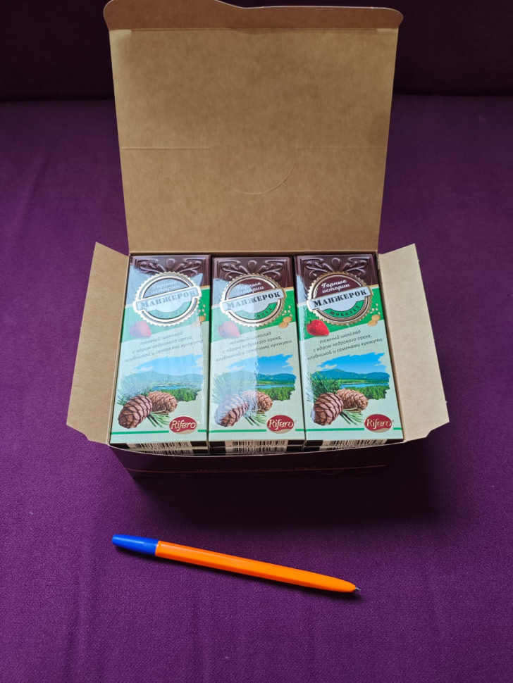   Риф и Ко Шоколадная плитка «Манжерок»(кедровые орехи, клубника, кунжут)  (блок 18шт по 55г)    в Ачинске