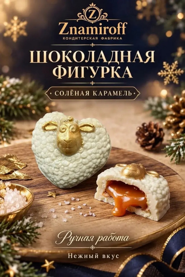  Шоколад фигурный "Овечка-сердечко" белый шоколад с начинкой солёная карамель(блок 5шт по 70г) в Ачинске