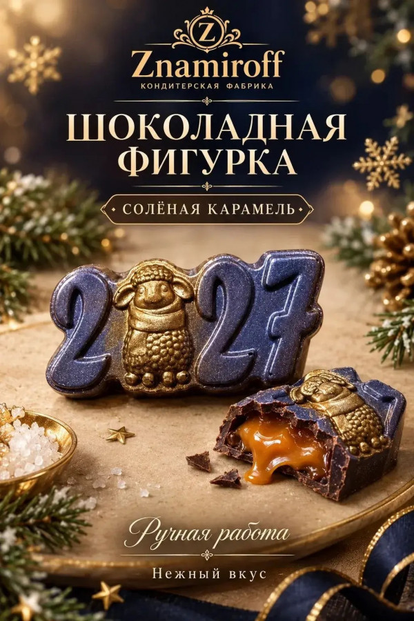 №1 Шоколад фигурный "Год 2027" молочный шоколад с начинкой солёная карамель(блок 5шт по 70г) в Ачинске