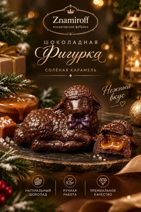 №1 Шоколад фигурный "Овечка спящая" молочный шоколад с начинкой солёная карамель(блок 5шт по 70г) в Ачинске