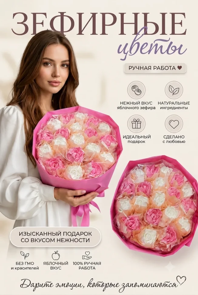  Букет Зефирный Размер XL бело-розовый,350г в Ачинске